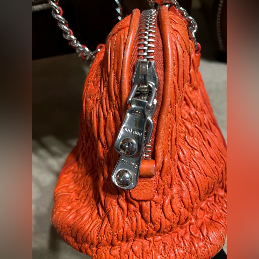 Miu Miu Orange and Silver Textured Shoulder Bag - Picture 6 of 16